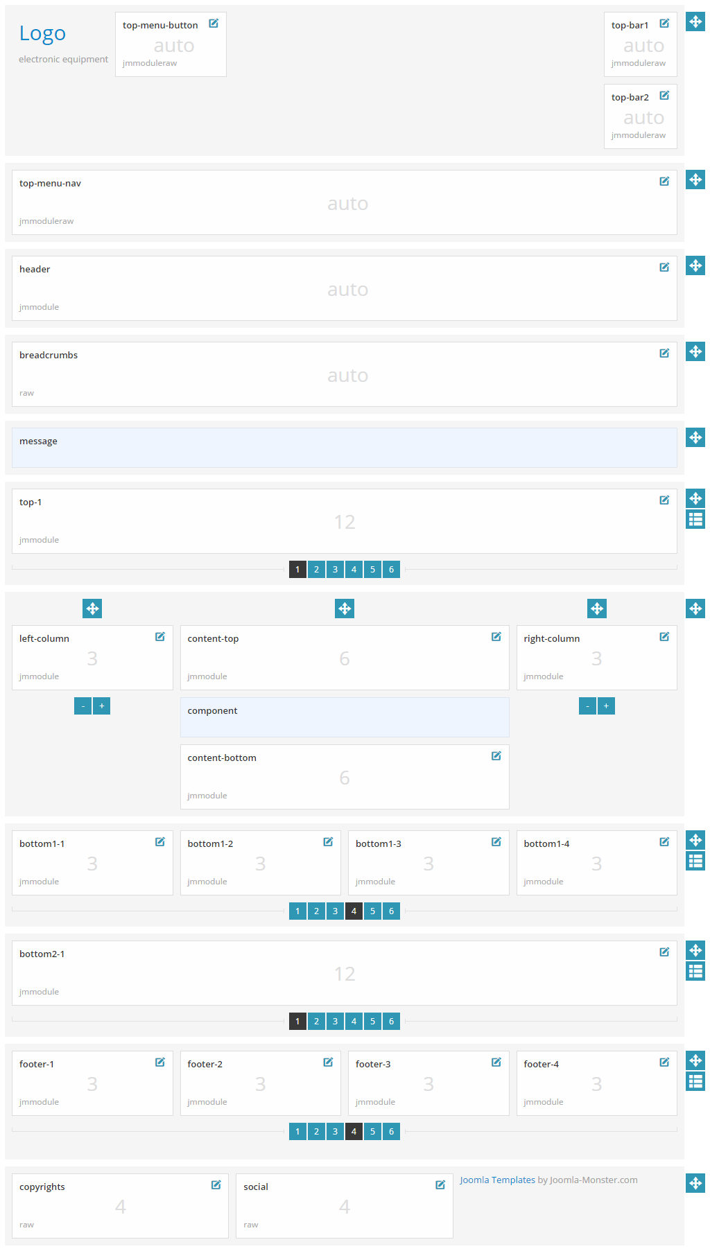 Module positions for normal and large screen